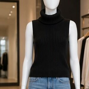 H&M Womens Sweater Vest Black Ribbed Turtleneck Sleeveless Medium